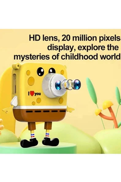 Sünger Bob Tasarımlı Yeni Nesil Çocuk Dijital Mini Fotoğraf Makinesi Çift Kamera - 3
