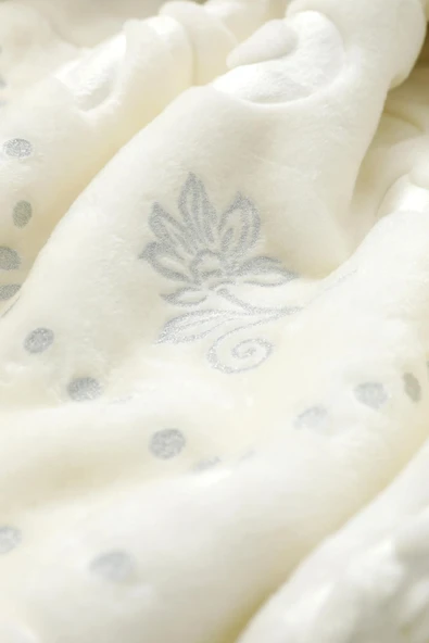 Merinos Pırıltı Embos  Çift Kişilik Gümüş Detaylı Battaniye - Vizon-Kemik-silver - 2