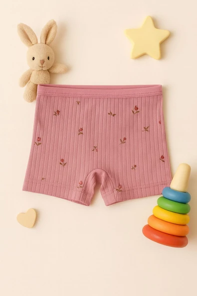 Kız Çocuk Ribana Boxer Külot 6'lı Set Rahat Esnek Pamuklu , Ekru,Pembe,Vizon,Yeşil - Resim 4