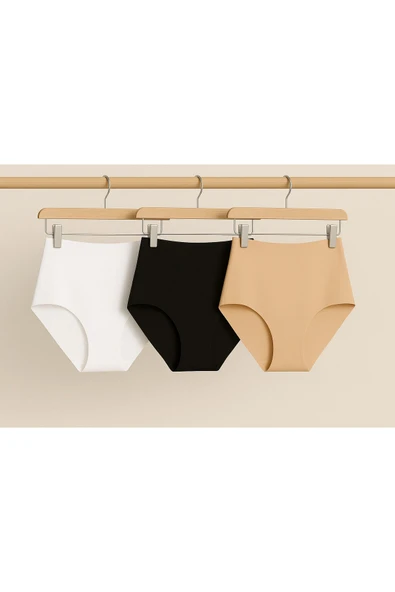 Kadın Yüksek Bel Dikişsiz Lazer Kesim Külot (beli Lastikli ) 3'lü Set ürün görseli