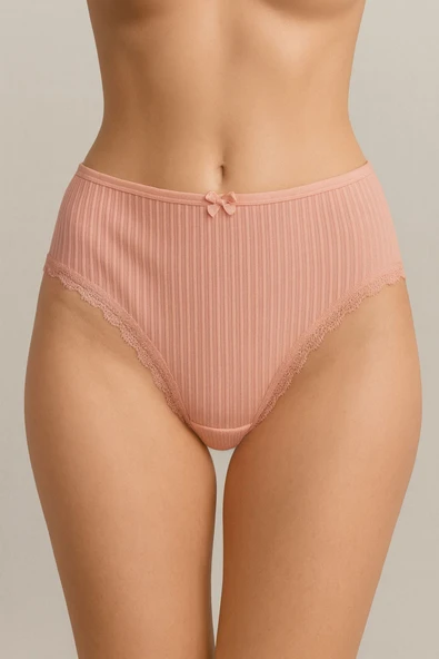 Bel Lastik Paça Dantelli Delikli Ribana Külot 3'lü Set - Resim 6