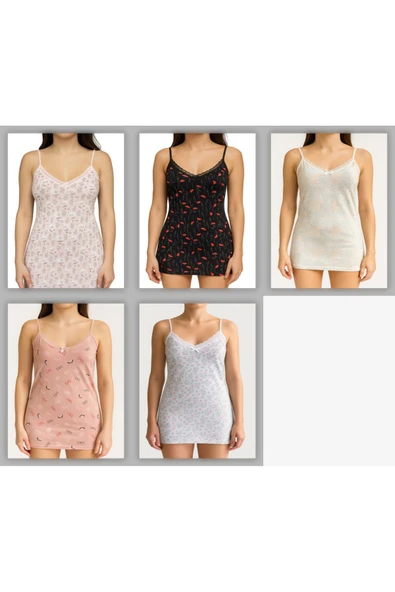 Önü Dantel İp Askılı Atlet 5'li Set - Resim 6