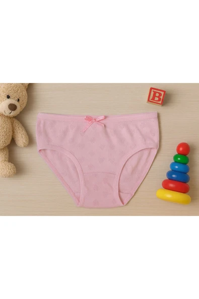 Kız Çocuk Jakarlı Bikini Külot 6'lı Set Rahat Esnek Kumaş Pembe,Beyaz ve Ten Rengi - Resim 4