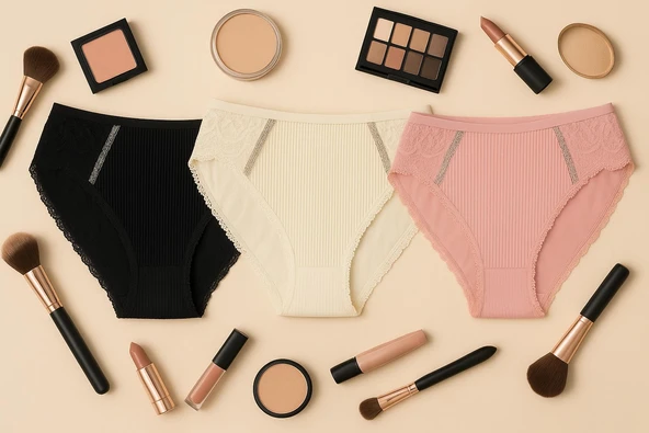 Ön Arka Ribana Dantel Şeritli Bikini 3'lü Set ürün görseli