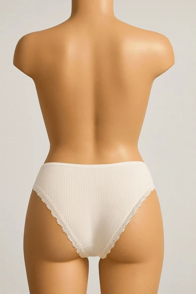 Bel Lastik Paça Dantelli Delikli Ribana Külot 3'lü Set - Resim 3