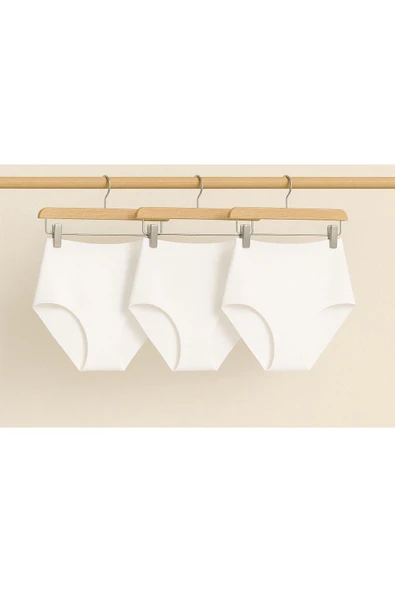 Kadın Yüksek Bel Dikişsiz Lazer Kesim Külot (beli Lastikli ) 3'lü Set - Resim 3