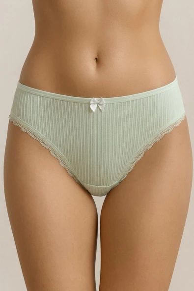 Bel Lastik Paça Dantelli Delikli Ribana Külot 5'li Set - Resim 7