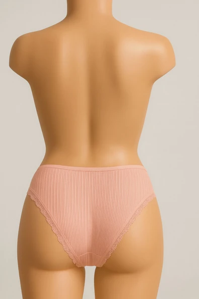 Bel Lastik Paça Dantelli Delikli Ribana Külot 3'lü Set - Resim 7