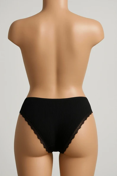 Bel Lastik Paça Dantelli Delikli Ribana Külot 5'li Set - Resim 3