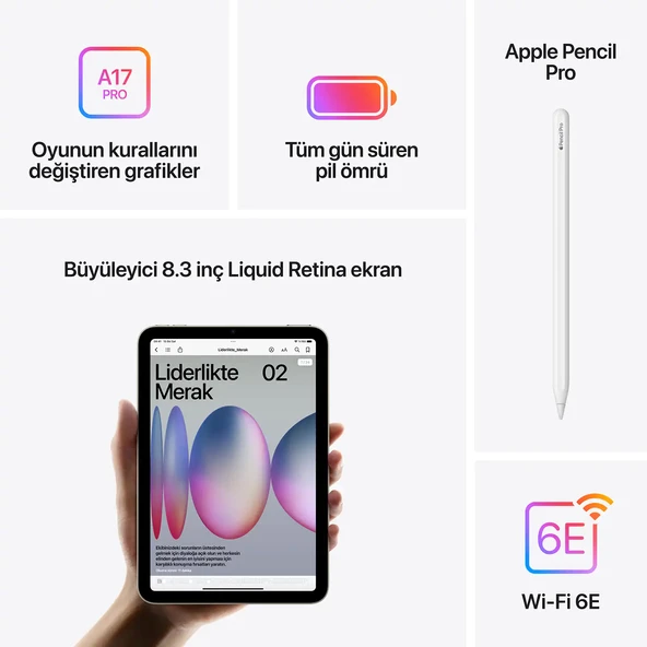 iPad Mini 7. Nesil Wi-Fi 128 GB 8.3" MXN83TU/A Yıldız Işığı Tablet - 6
