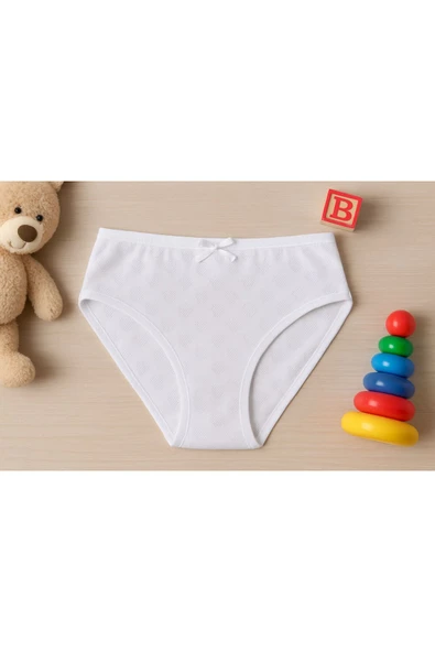 Kız Çocuk Jakarlı Bikini Külot 6'lı Set Rahat Esnek Kumaş Pembe,Beyaz ve Ten Rengi - Resim 3