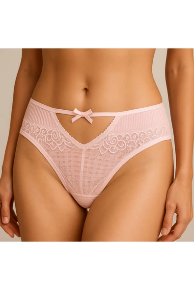 Ön V Dantelli Arka Delikli Ribana Bikini 3'lü Set - Resim 4