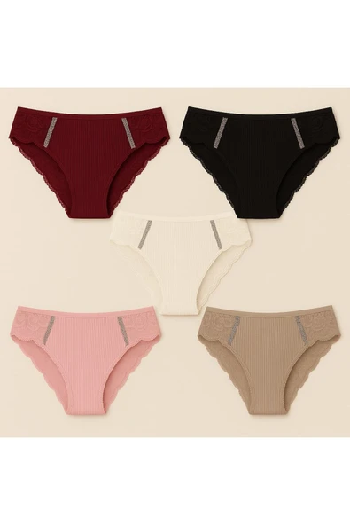 Ön Arka Ribana Dantel Şeritli Bikini 5'li Set ürün görseli