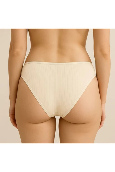 Ön V Dantelli Arka Delikli Ribana Bikini 3'lü Set - Resim 5