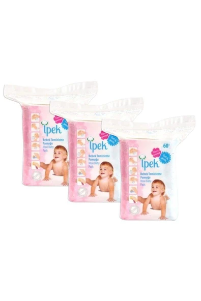 İpek Bebek Temizleme Pamuğu 60'lı 3 Paket 180 Kullanım ürün görseli