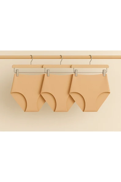 Kadın Yüksek Bel Dikişsiz Lazer Kesim Külot (beli Lastikli ) 3'lü Set - Resim 3