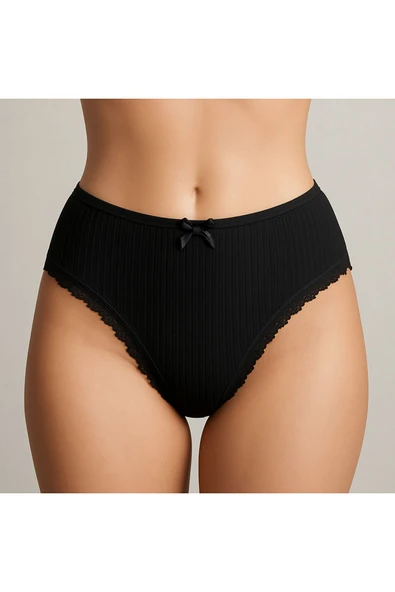 Bel Lastik Paça Dantelli Delikli Ribana Külot 5'li Set - Resim 2