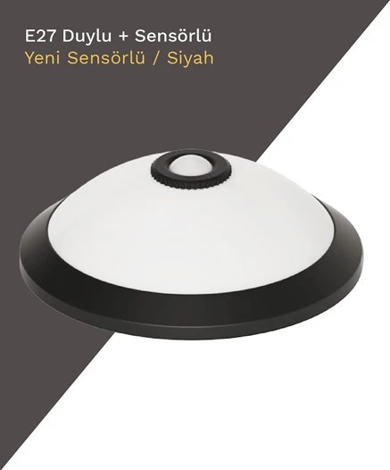 Horoz Sensörlü Tavan Armatür 360d 2xe27 ( Siyah  Kasa )( Plastik Cam-Gövde ) - Resim 2