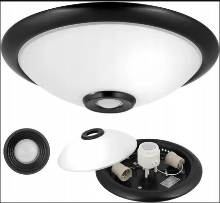 Horoz Sensörlü Tavan Armatür 360d 2xe27 ( Siyah  Kasa )( Plastik Cam-Gövde ) - Resim 3