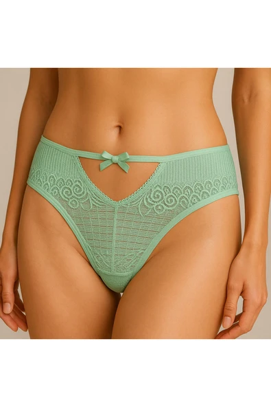 Ön V Dantelli Arka Delikli Ribana Bikini 6'lı Set - Resim 7