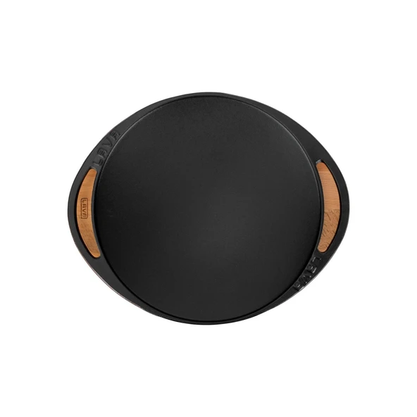 Lava Döküm Yuvarlak Saç Kavurma Tavası Döküm Demir Yekpare Çift Kulplu Cam Kapaklı Kayın Servis Ahşabı Çap(Ø)28cm.-Bordo - Resim 3