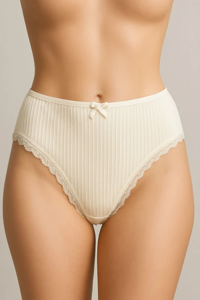 Bel Lastik Paça Dantelli Delikli Ribana Külot 5'li Set - Resim 6