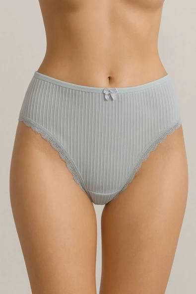 Bel Lastik Paça Dantelli Delikli Ribana Külot 3'lü Set - Resim 5