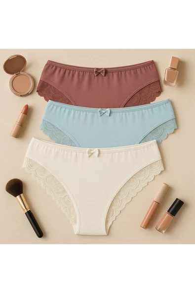 Ön Pamuk Arka Dantelli Bato 3'lü Set ürün görseli