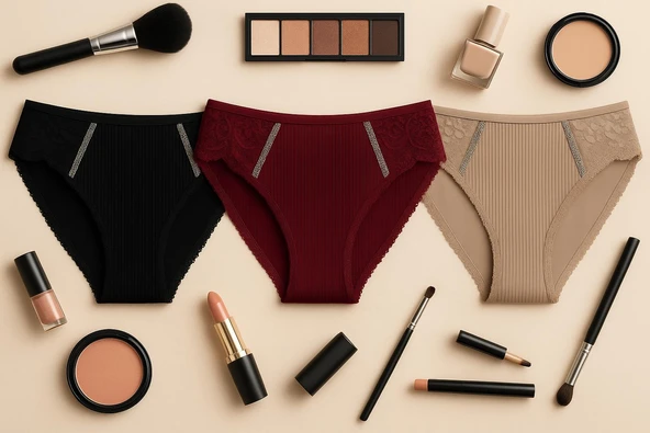 Ön Arka Ribana Dantel Şeritli Bikini 3'lü Set ürün görseli