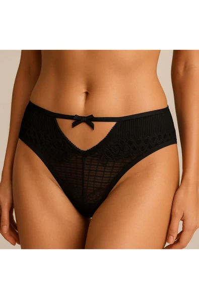 Ön V Dantelli Arka Delikli Ribana Bikini 3'lü Set - Resim 2