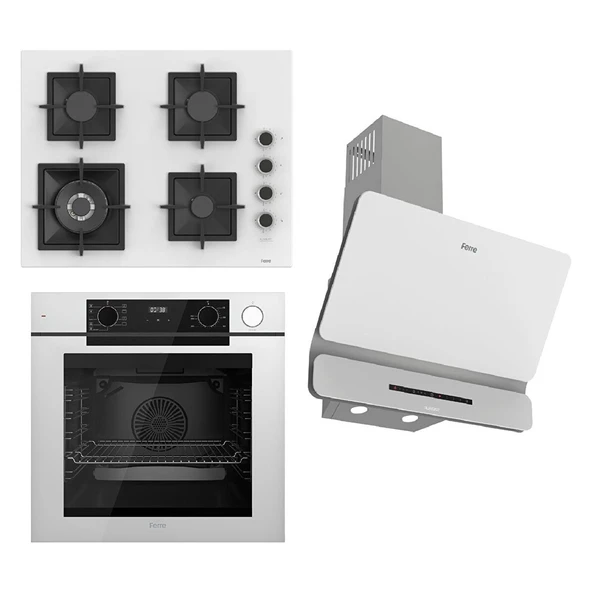 Ferre Steamart-Fryart-Silentart Serisi Beyaz Set (SC406-WFA + QEP64CB +D081-SA ) - Döküm Izgara / 65 cm Ocak ürün görseli 1