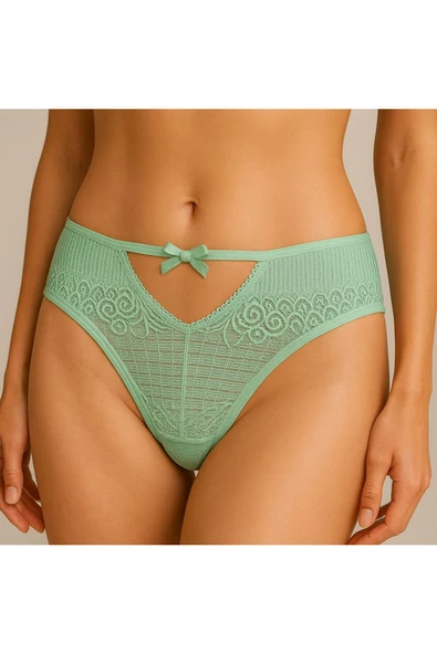 Ön V Dantelli Arka Delikli Ribana Bikini 3'lü Set - Resim 3