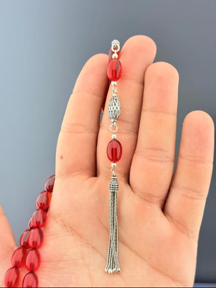 MURİ TESBİH 5,5 GR 925 AYAR GÜMÜŞ PÜSKÜL M.S.G ATEŞ KEHRİBAR BEYZİ KESİM 8X11,75 - 3