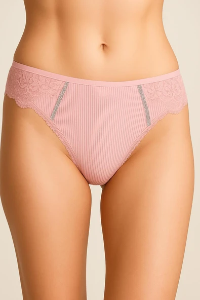 Ön Arka Ribana Dantel Şeritli Bikini 3'lü Set - Resim 4