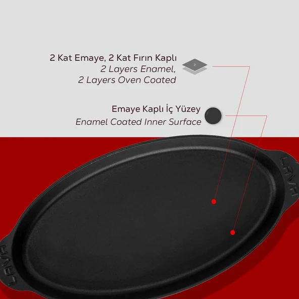 Lava Döküm Balık Tabağı Döküm Demir Yekpare Kulplu 15x29cm.-Bordo - 6