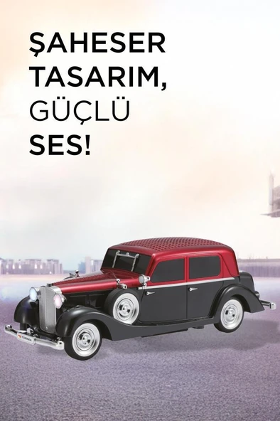 Torima D55 Kırmızı Retro Araba Tasarımlı Bluetooth Hoparlör  2x5W  FM + USB + TF Kart - Resim 2