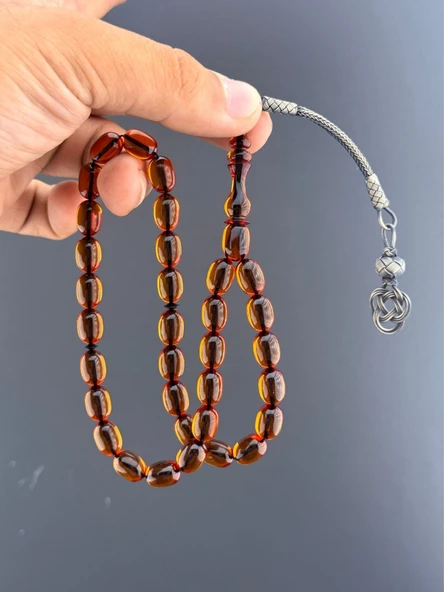 MURİ TESBİH 5,1 GR 1000 AYAR GÜMÜŞ KAZAS ATEŞ KEHRİBAR KAPSÜL KESİM 8X11,50 - 4