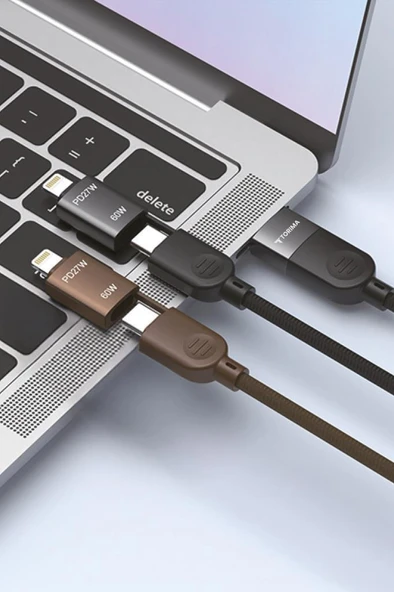 Torima U17 Kahverengi 4-in-1, Type-C To Type-C And Ligthning -USB Çoklu Değiştirilebilir Başlıklı 100cm - 85w Hızlı Şarj Ve Data Kablosu - 2