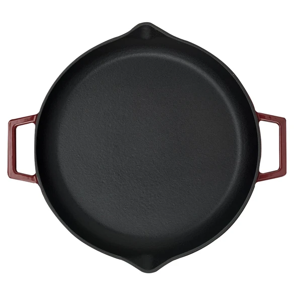 Lava Döküm Yuvarlak Kızartma Tavası Döküm Demir Yekpare Çift Kulplu Çap(Ø)30cm.-Bordo - Resim 3