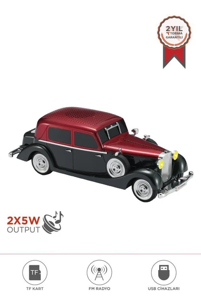 Torima D55 Kırmızı Retro Araba Tasarımlı Bluetooth Hoparlör  2x5W  FM + USB + TF Kart ürün görseli