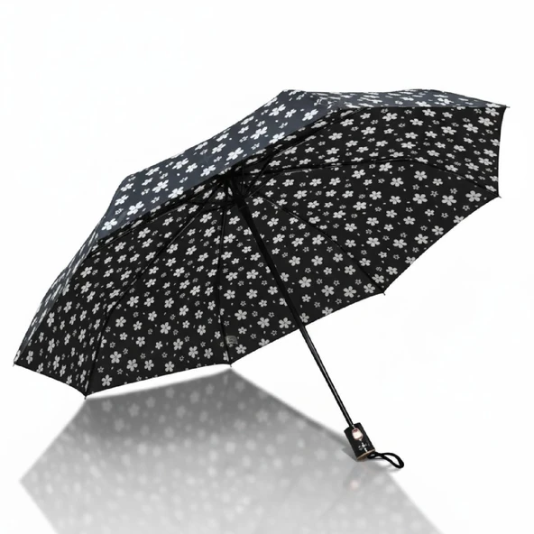 CCL Full Otomatik Kısa 8 Telli Pongee Kumaş Şemsiye Desenli (119G-2) Çiçekli GKH - Resim 4