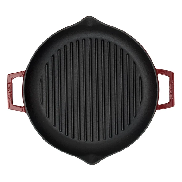 Lava Döküm Yuvarlak Izgara Tavası Döküm Demir Yekpare Çift Kulplu Çap(Ø)26cm.-Bordo - Resim 3