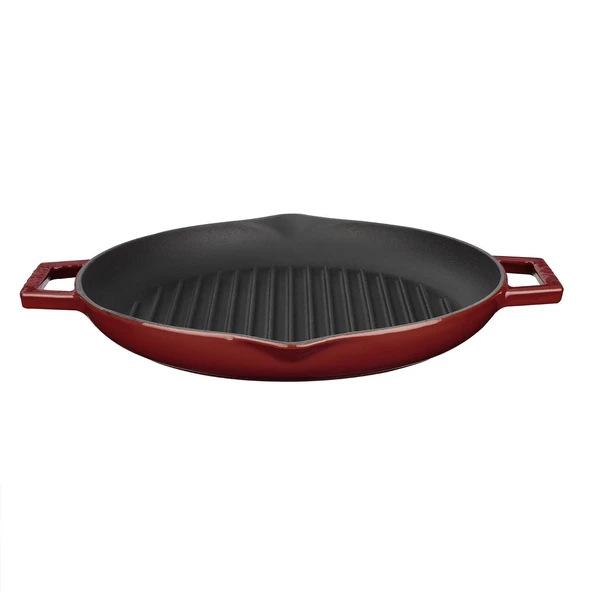 Lava Döküm Yuvarlak Izgara Tavası Döküm Demir Yekpare Çift Kulplu Çap(Ø)26cm.-Bordo ürün görseli