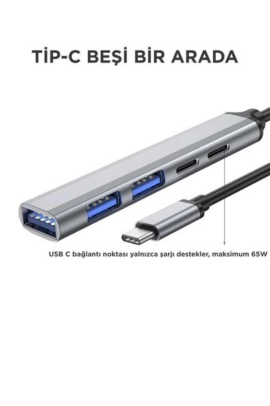 Torima USB To TYPE-C 5 IN 1 Hub YD-49 Dönüştürücü - Resim 6