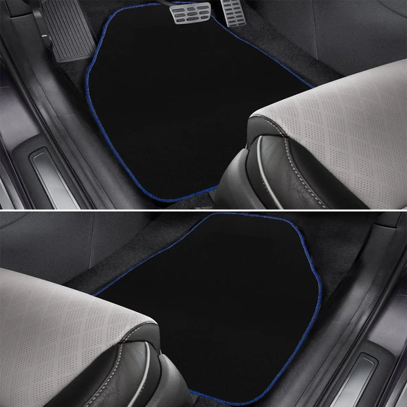 Mavi Kenarlı 5'li Araç Oto Halı Paspas Seti - Ön Arka Takım Siyah Araba Taban Paspas - Resim 3