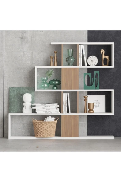 Decormet Karlin Kitaplık Beyaz/Ceviz - Resim 4