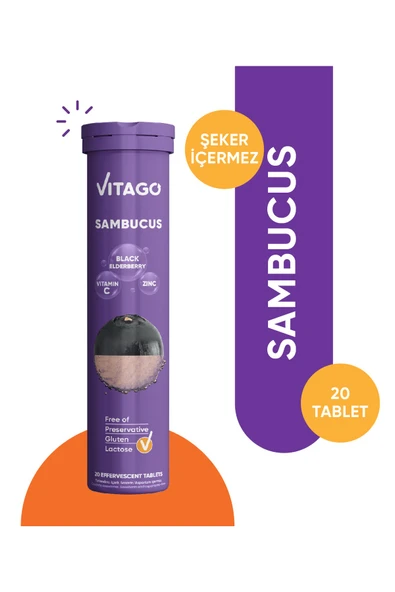 Vitago Sambucus, Vitamin C Ve Çinko 20li Efervesan Tablet ürün görseli