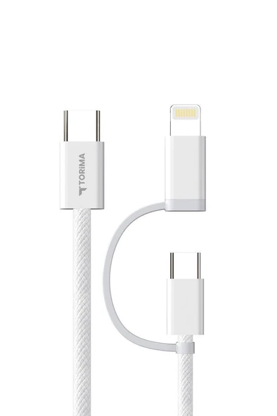 Torima U16 Beyaz 2-in-1, Type-C To Type-C And Ligthning  100cm - 65w Hızlı Şarj Ve Data Kablosu - Resim 3