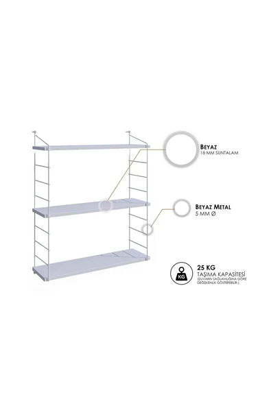 Decormet Armoni Raf Seti 3 Raflı 200*720 Metal Beyaz+Ahşap - Resim 2