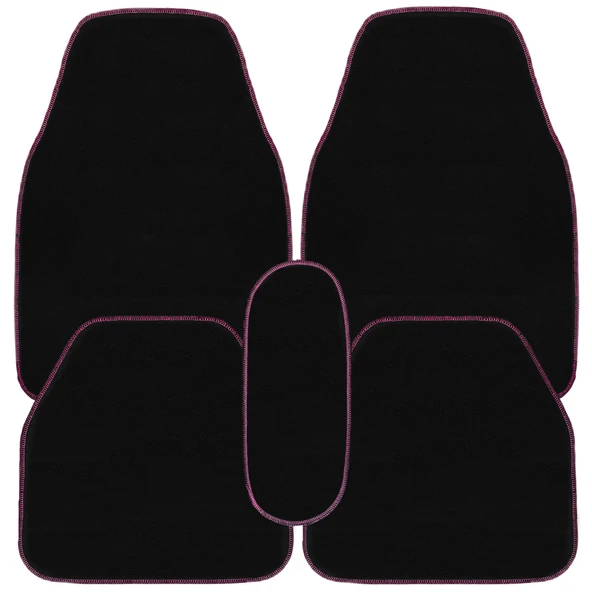 Pembe Kenarlı 5'li Siyah Araç Oto Halı Paspas Seti - Ön Arka Takım Araba Taban Paspas - Resim 7